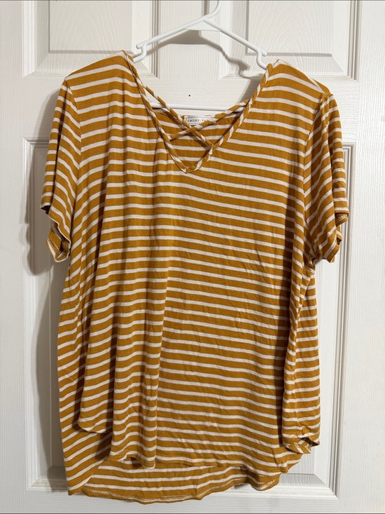 emory park Tops - emory park Mustard & White Striped Crisscross V-Neck Tee